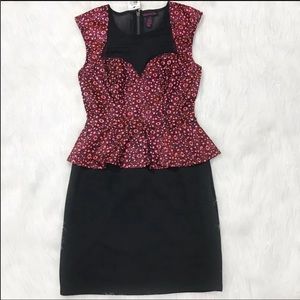 Material Girl Peplum Dress Hot Pink Black NWT